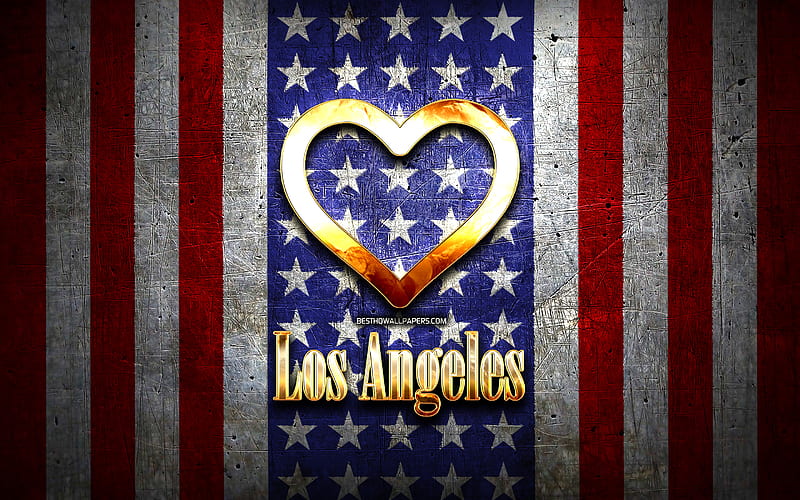 I Love Los Angeles, american cities, golden inscription, USA, golden heart, american flag, Los Angeles, favorite cities, Love Los Angeles, I Love LA, HD wallpaper
