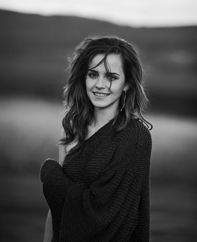 Emma Watson, monochrome, smiling, women, celebrity, actress, HD phone wallpaper