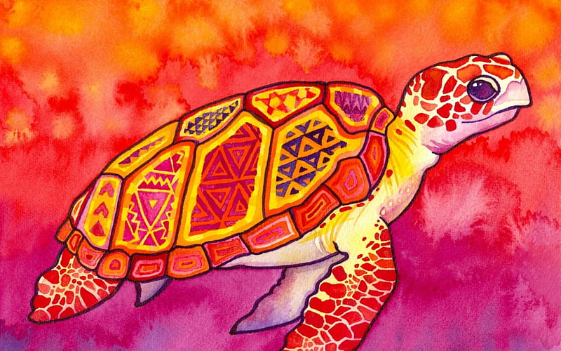 sea turtle painting, painting, turtle, colourful, sea, HD wallpaper