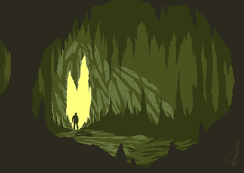 cave, silhouette, art, vector, dark, HD wallpaper