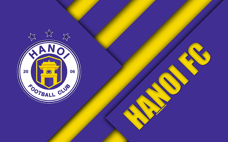 Ha Noi FC material design, logo, purple yellow abstraction, Vietnamese football club, V-League 1, Hanoi, Vietnam, football, HD wallpaper