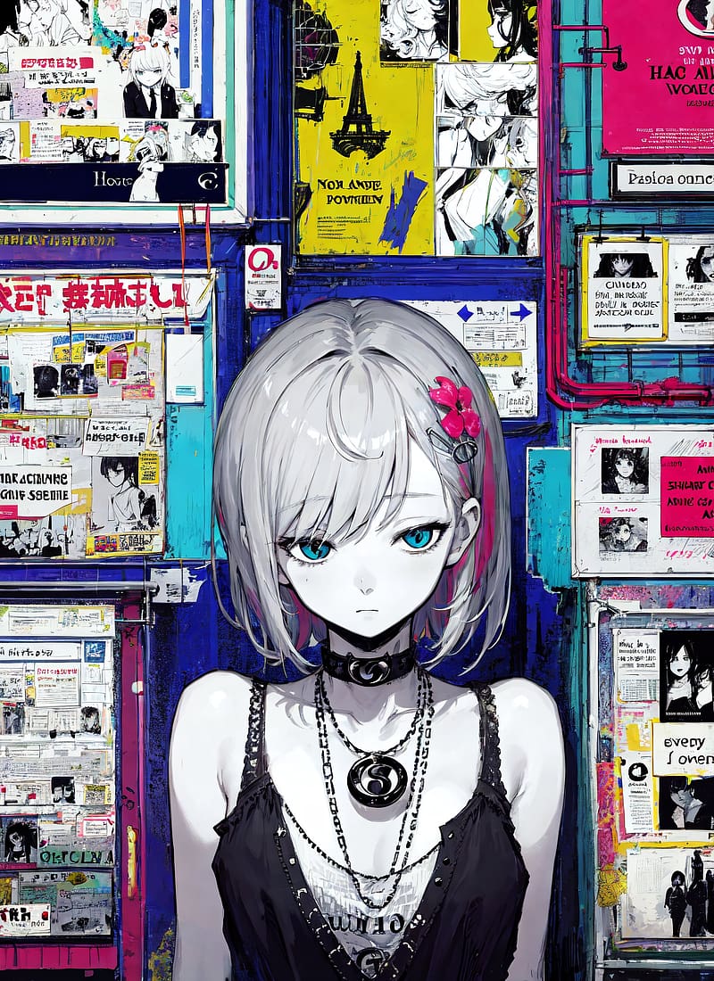 girl, choker, wall, posters, anime, HD phone wallpaper