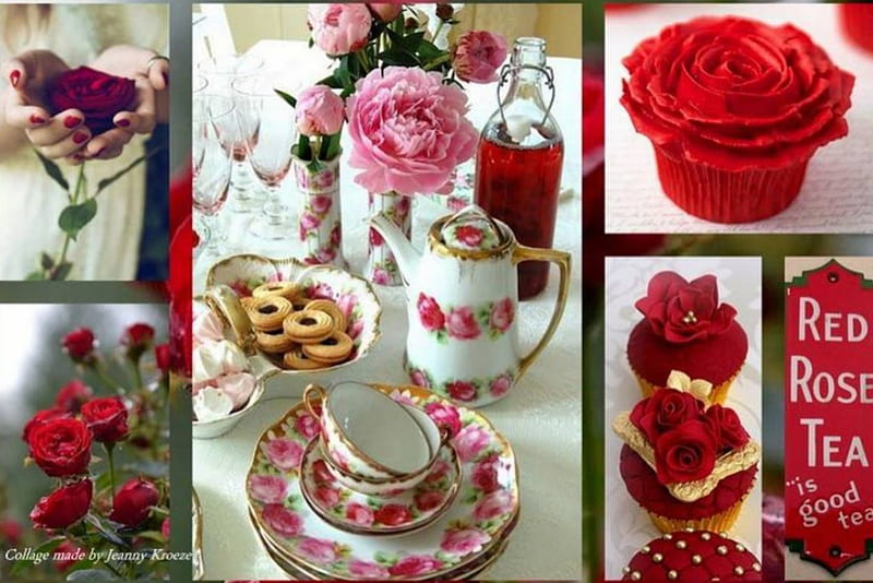 Tea Time, trandafiri, ceai, si iubire, rosii, HD wallpaper