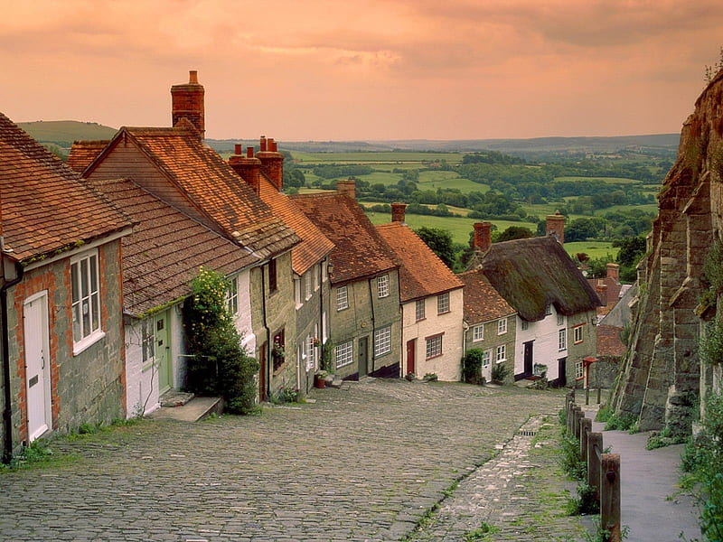 gold hill cottages-England Landscape, HD wallpaper