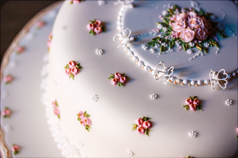 Romantic cake, cake, roses, wedding, food, HD wallpaper