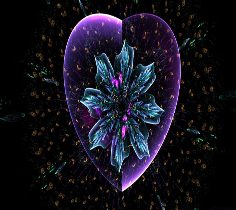 beautiful fractals, abstract, desenho, flower, heart, lovely, nice, purple, forma, HD wallpaper