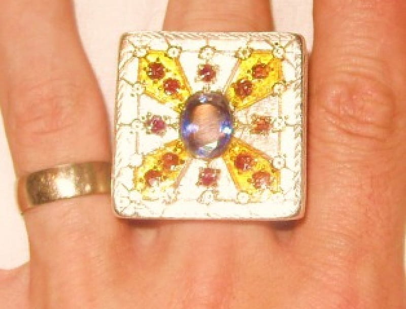 One huge ring, rubies, diamonds, 7-5ct sapphire, silver, HD wallpaper