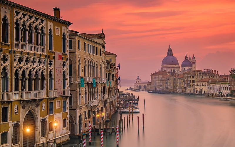 Ponte dellAccademia, Venice, Accademia Bridge, evening, sunset, Venice cityscape, Italy, Grand Canal, HD wallpaper