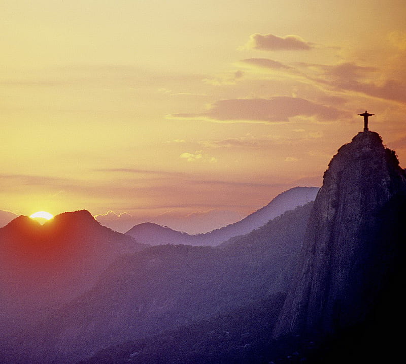 Christ The Redeemer, brazil, de, janeiro, redeemer sunset, rio, HD wallpaper