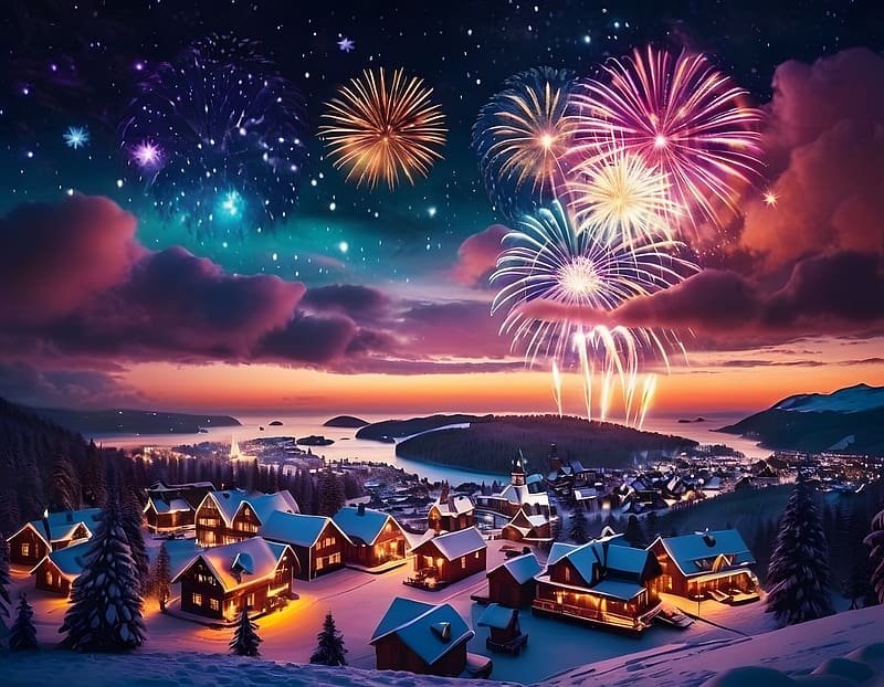 Fireworks, egbolt, evad, unnep, tuzijatek, fesztival, ejszaka, falu, fenyes, ujev, HD wallpaper