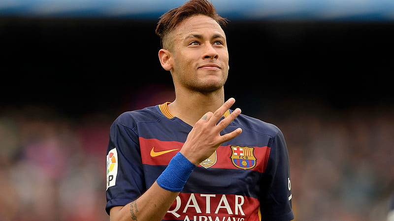 Neymar In Blur Audience Background Showing Hand Sign Wearing Blue Red Sports Dress Neymar, HD wallpaper