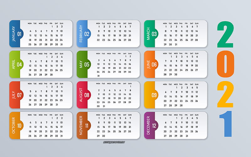 2021 Calendar all 2021 months Calendar, 2021 infographic calendar, 2021 Year Calendar, paper elements, 2021 concepts, HD wallpaper