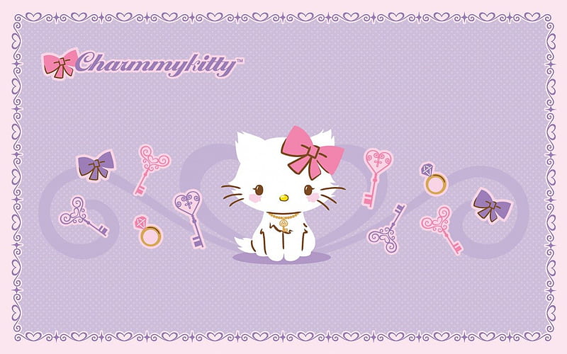 Charmmy Kitty, Purple, Sanrio, Neko, White, Nyan, Kawaii, Cute, Cat, Hello Kitty, HD wallpaper