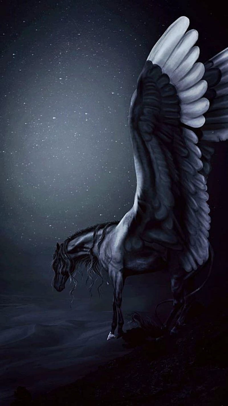 Black Pegasus , 3d, clydesdale, fortnight, horses, iphone11, live, stallions, HD phone wallpaper