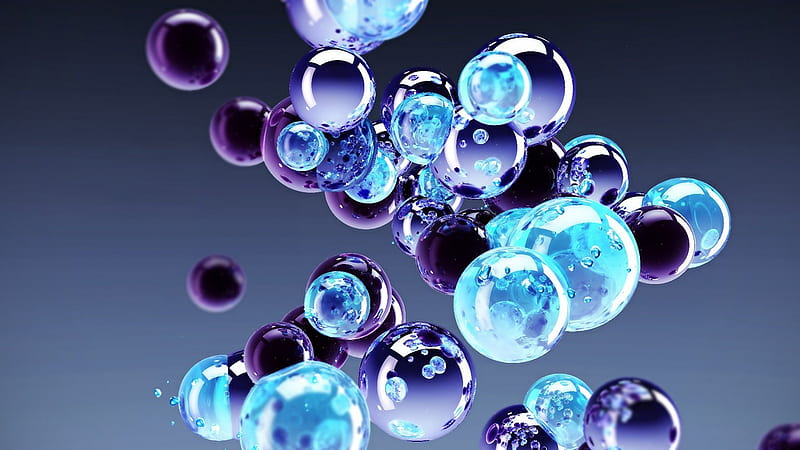 Blue and pink, glass, balls, drops, marble, abstract, pink, blue, HD wallpaper