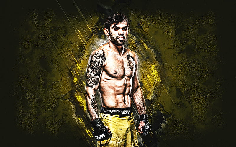 Renan Barao, UFC, Brazilian fighter, portrait, yellow stone background, Ultimate Fighting Championship, HD wallpaper