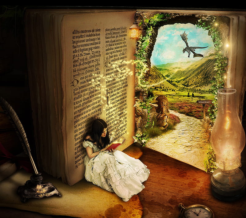 reading, art, book, fairy, fantasy, HD wallpaper