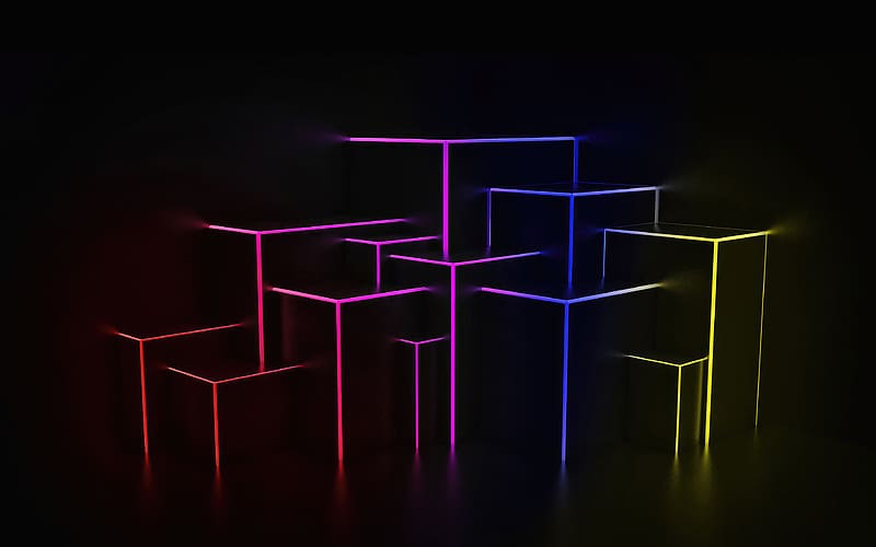Neon Light Cubes , abstract, neon, artist, artwork, digital-art, deviantart, HD wallpaper