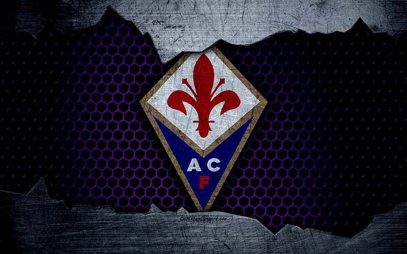 Fiorentina art, Serie A, soccer, logo, football club, ACF Fiorentina, metal texture, HD wallpaper