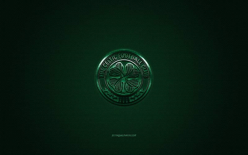 Celtic FC, Scottish football club, Scottish Premiership, green logo, green carbon fiber background, football, Glasgow, Scotland, Celtic FC logo, HD wallpaper