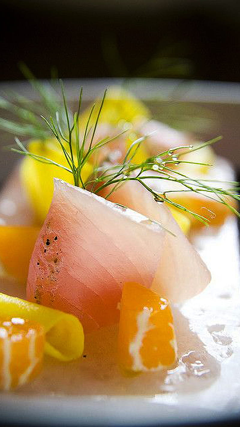 Sashimi style, food, green, orange, sashimi, yellow, HD phone wallpaper