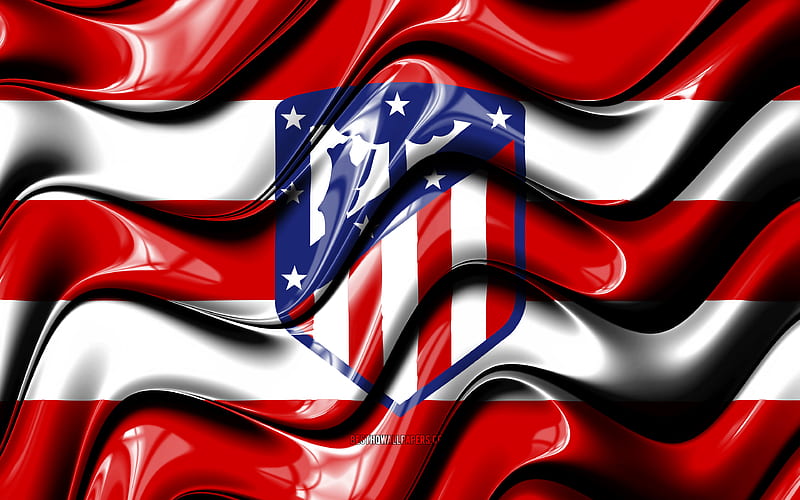 Atletico Madrid flag red and white 3D waves, LaLiga, spanish football club, football, Atletico Madrid logo, La Liga, soccer, Atletico Madrid FC, HD wallpaper