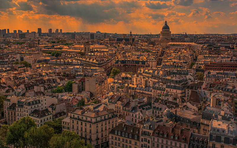 Paris, old houses, evening, sunset, urban panorama, skyline, cityscape, France, HD wallpaper