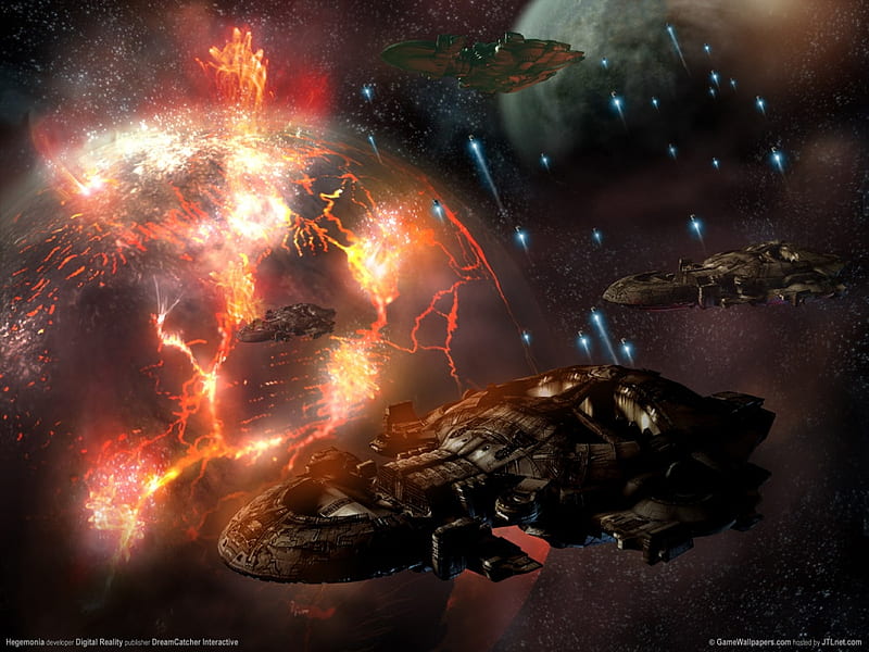 planet exploding, orbit, stars, moon, starships, shuttle crafts, HD wallpaper