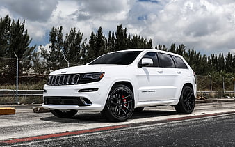 Jeep, Grand Cherokee SRT, Velgen wheels, white SUV, tuning Grand Cherokee, American cars, HD wallpaper