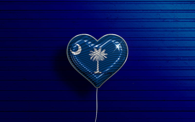 I Love South Carolina, realistic balloons, blue wooden background, United States of America, South Carolina flag heart, flag of South Carolina, balloon with flag, American states, Love South Carolina, USA, HD wallpaper