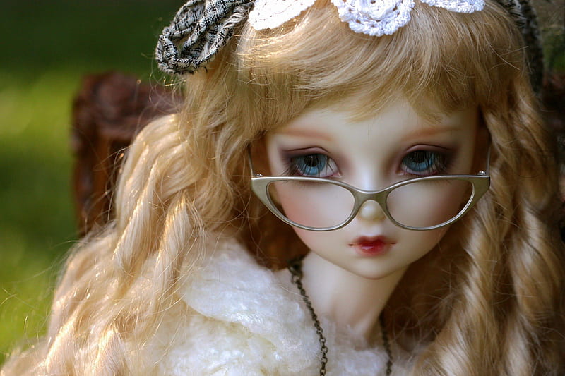 Lovely Doll, hair, glasses, eyes, porcelain, HD wallpaper
