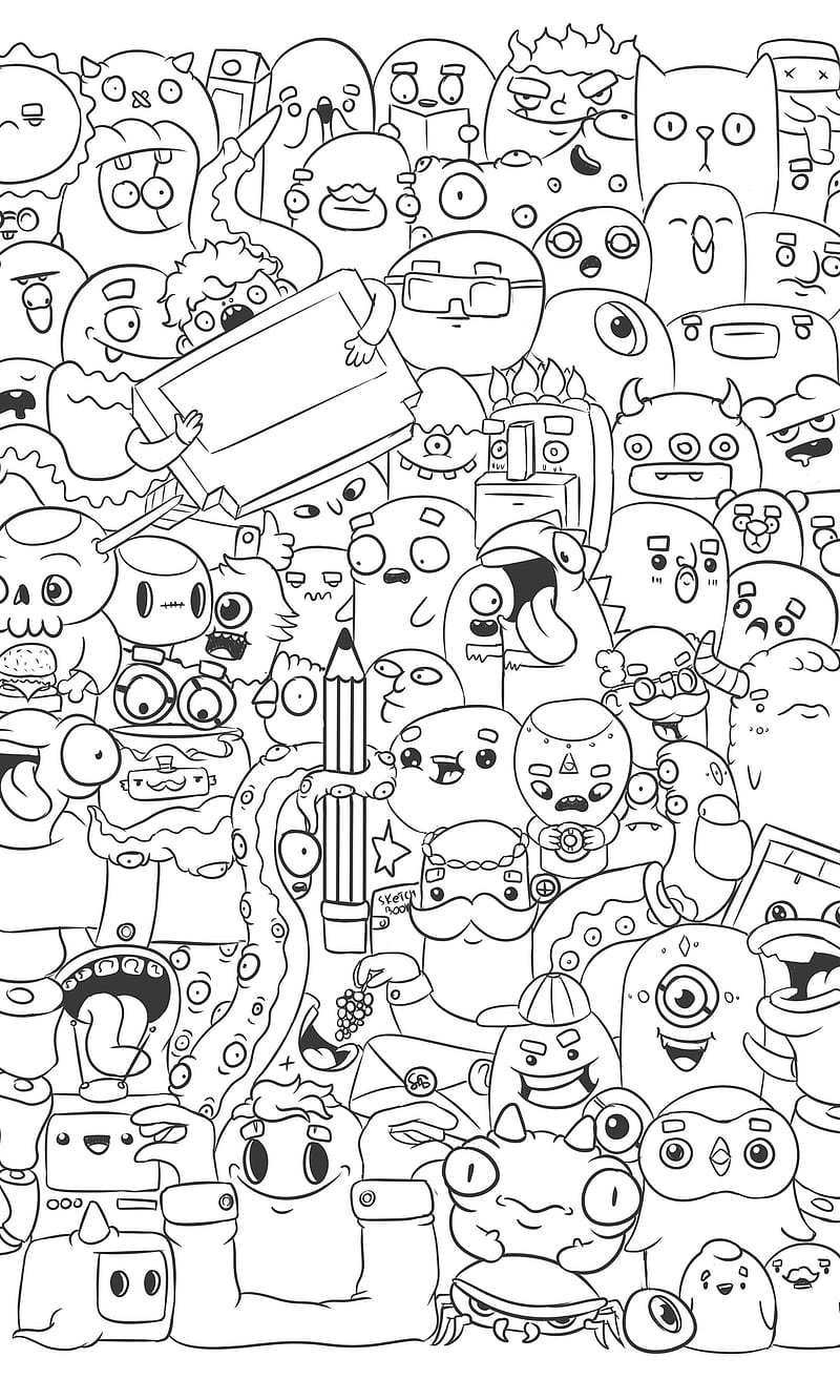 Doodles sketch, cat, dog, doodle, funny, love, panda, HD phone wallpaper