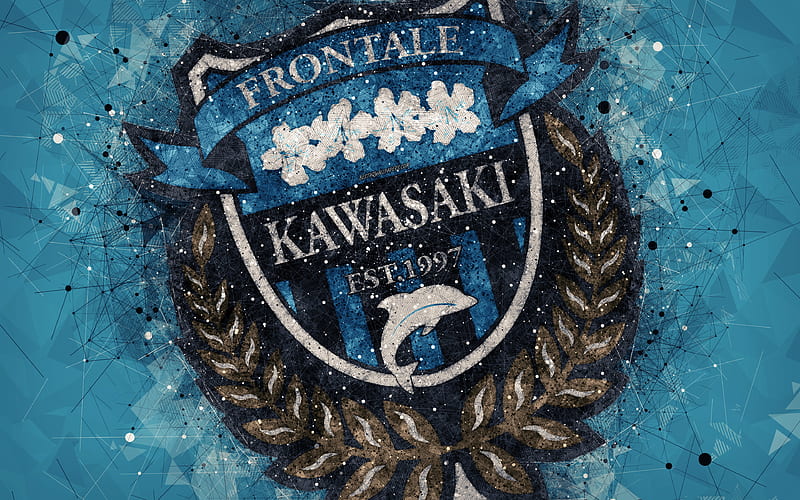 Kawasaki Frontale Japanese football club, creative geometric art, logo, mosaic, blue abstract background, J-League, Kawasaki, Kanagawa, japan, J1 League, football, HD wallpaper