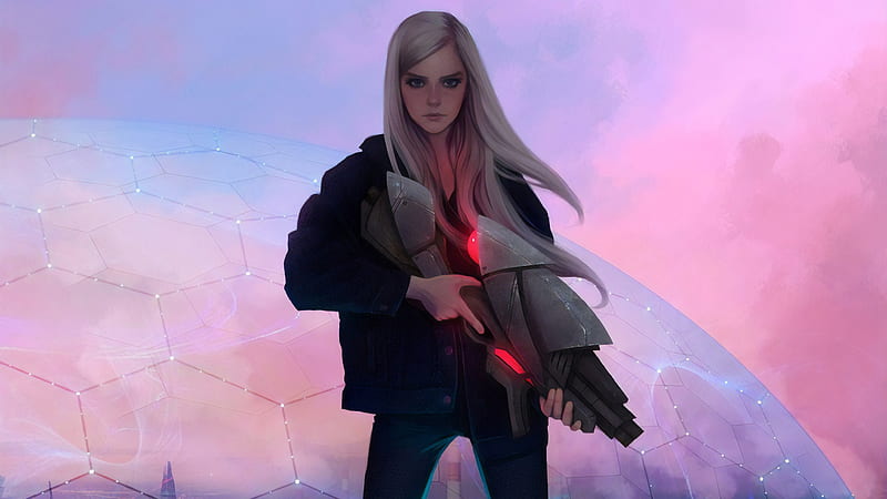 Blonde Girl With Gun Science Ficiton, artist, artwork, digital-art, gun, HD wallpaper