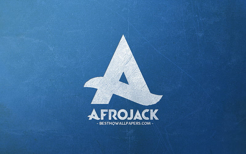 Afrojack, logo, Dutch DJ, white chalk logo, blue retro background, creative art, HD wallpaper
