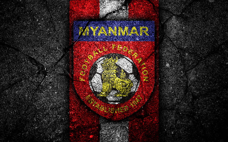 Myanmar football team, logo, AFC, football, asphalt texture, soccer, Myanmar, Asia, Asian national football teams, Myanmar national football team, HD wallpaper