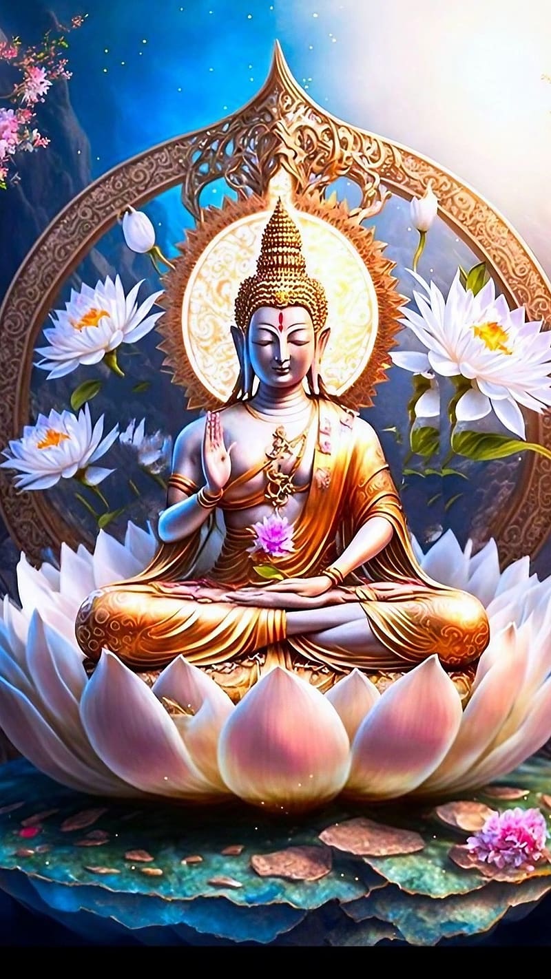 Mahatma Buddha Sitting On White Lotus, mahatma buddha, buddha sitting on white lotus, lord buddha, meditation, HD phone wallpaper