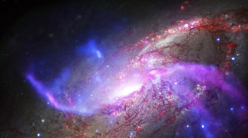 Galactic Fireworks, stars, planets, space, milky way, sky, lights, purple, galaxies, blue, HD wallpaper