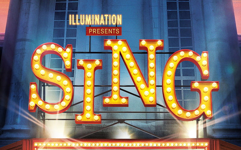 Sing, 2016, promo, shield with bulbs, HD wallpaper