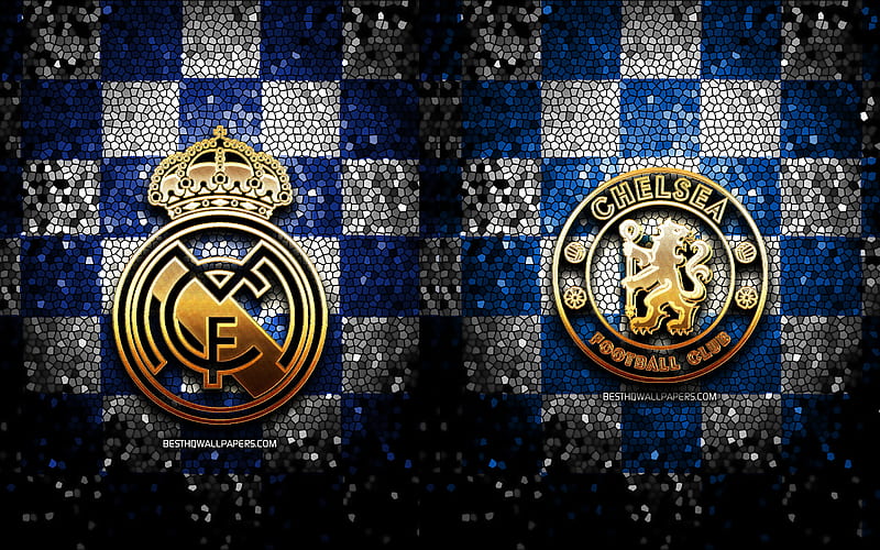 Real Madrid vs Chelsea FC, semi-finals, Champions League 2021, football match, gold logos, Champions League, football, Real Madrid, Chelsea FC, HD wallpaper