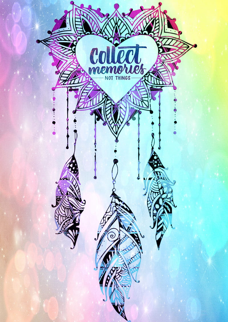 Memory Catcher, cute, dream, dreamcatcher, feathers, galaxy, glitter, pretty, rainbow, sparkles, HD phone wallpaper