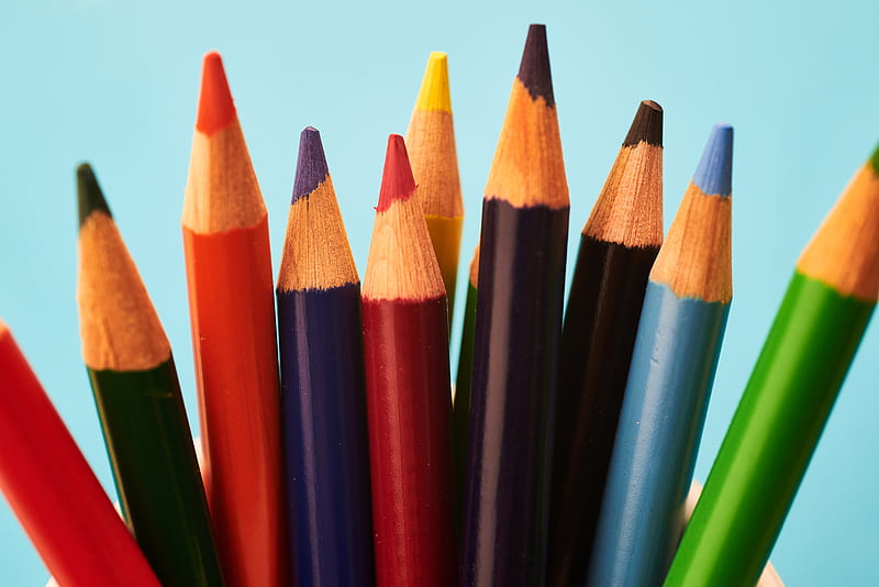 pencils, multicolored, stationery, macro, HD wallpaper