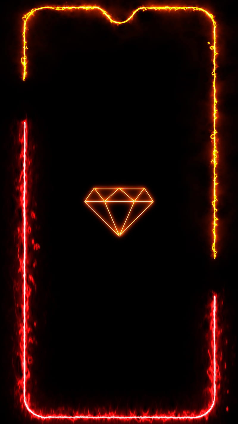 Diamond Frame, amoled oled black background, cold orange red colors, expensive, frame frames glowing neon boarder line popular trending new high quality live border notch one plus 6 samsung xiaomi android phone redmi, glowing, neon, nft, HD phone wallpaper