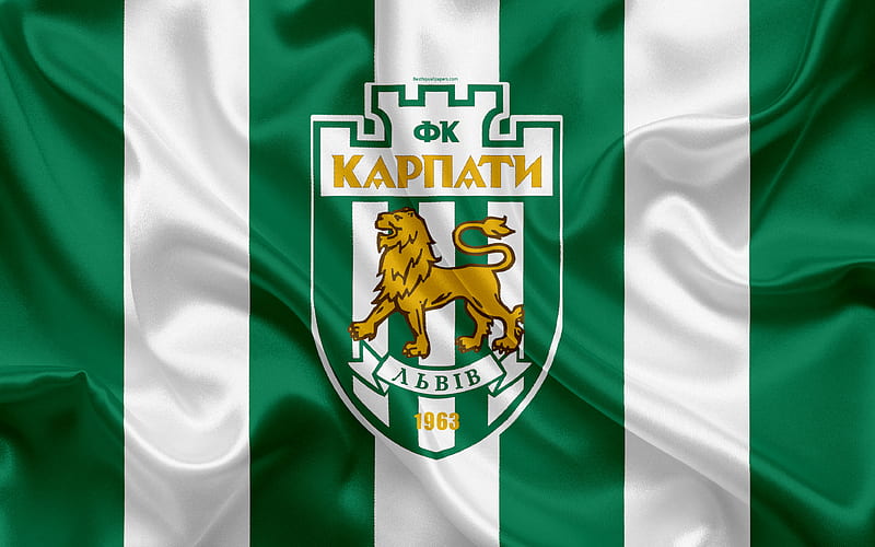 FC Karpaty Lviv Ukrainian football club, logo, silk texture, green white flag, Ukrainian Premier League, Lviv, Ukraine, football, HD wallpaper