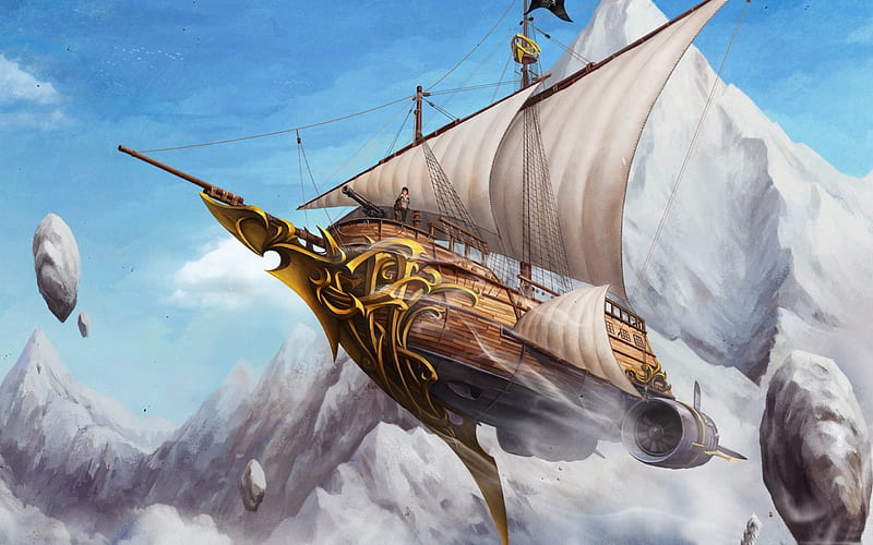 flying ship-World of fantasy art design, HD wallpaper