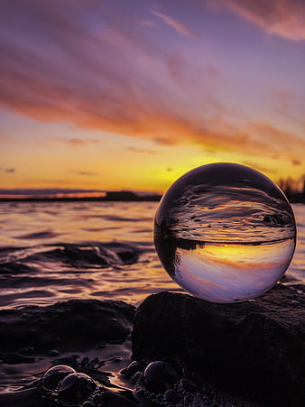 HD wallpaper: lensball, outdoor, nature, lake, water, reflections