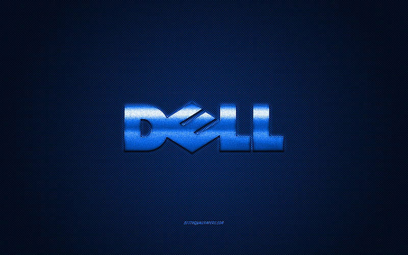 Dell logo, blue carbon background, Dell metal logo, Dell blue emblem, Dell, blue carbon texture, HD wallpaper