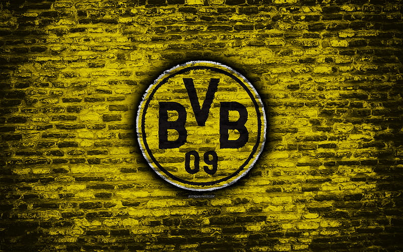 Borussia Dortmund FC, logo, yellow brick wall, BVB, Bundesliga, German football club, soccer, football, brick texture, Dortmund, Germany for with resolution . High Quality, Dortmund City, HD wallpaper
