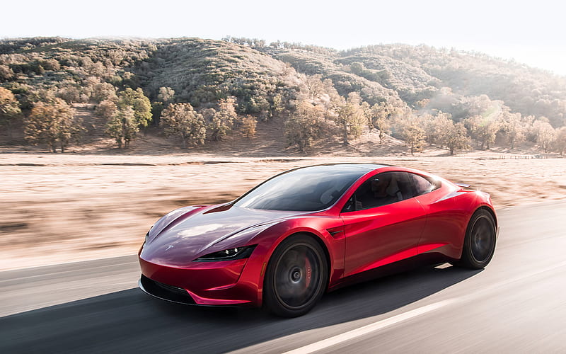 Tesla Roadster, 2020, sports coupe, red Tesla, electric car, side view, American electric cars, Tesla, HD wallpaper