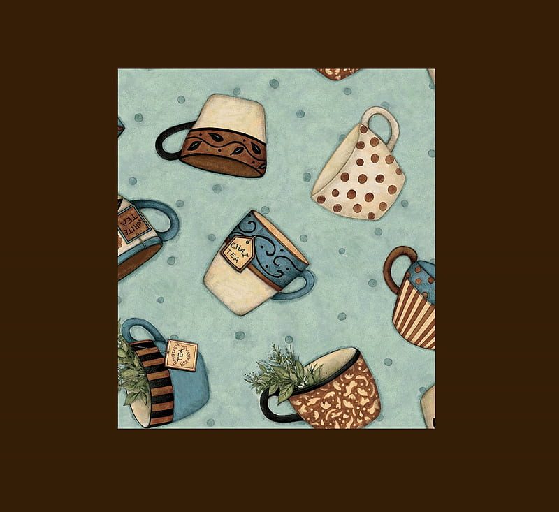 Tea Cups, red, brown, stripped, teal, chai, English Breakfast, leaves, tea bags, filigree, polka dots, aqua, herbs, mugs, white, blue, whimsical, HD wallpaper